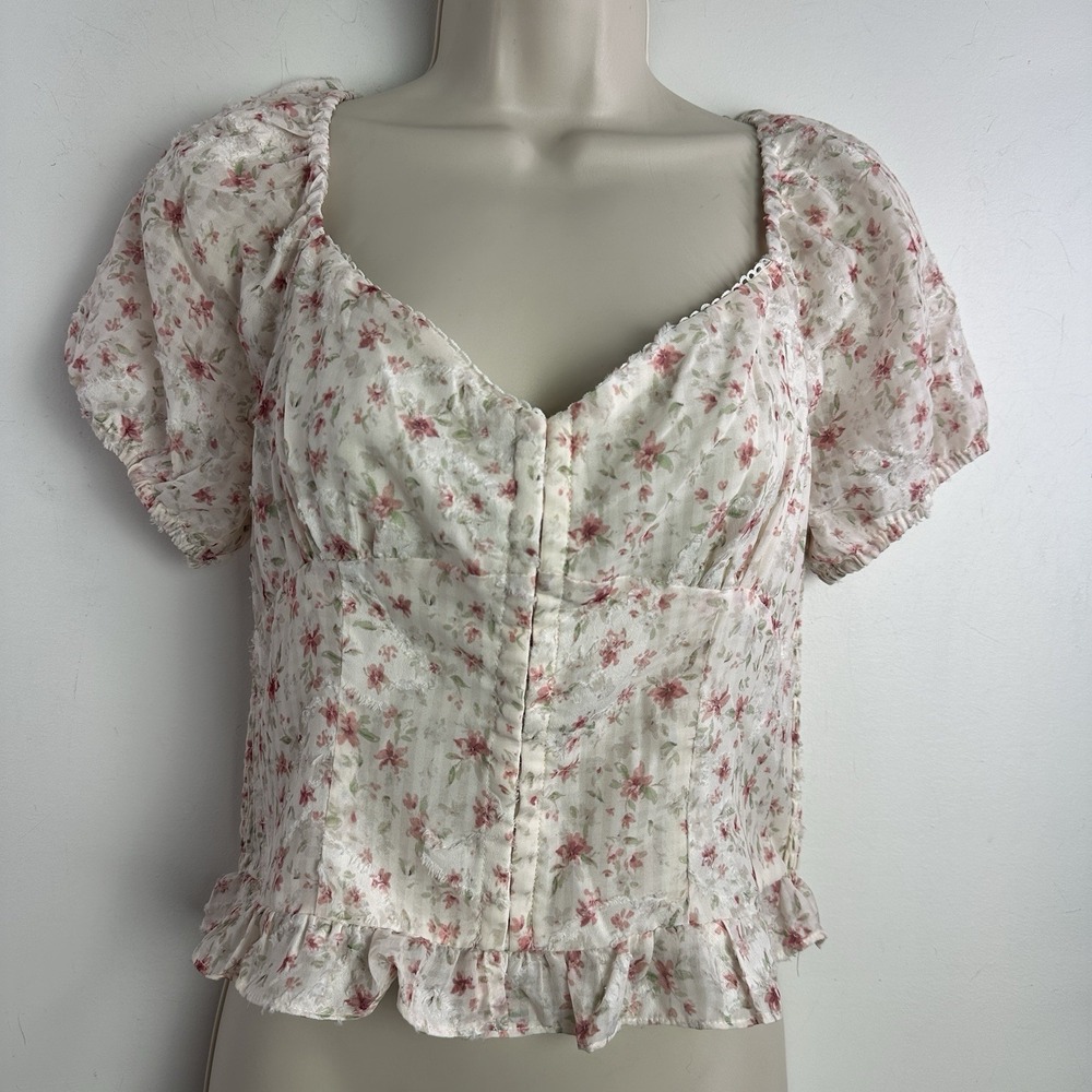 Womens Top Large Ditsy Floral Babydoll Y2K Boho Romantic Hippie Milkmaid